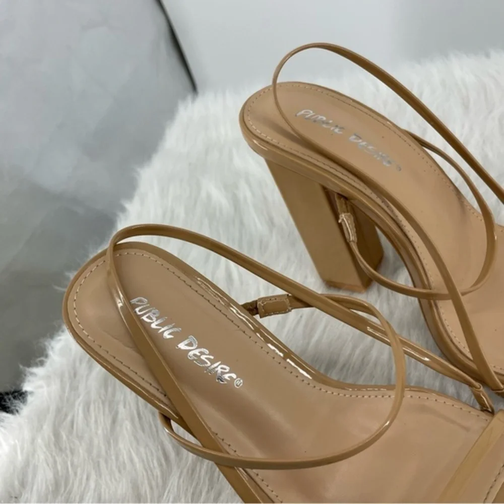 Public Desire Halley Nude Strap Heels patent leather Sz UK 6 US 8‎